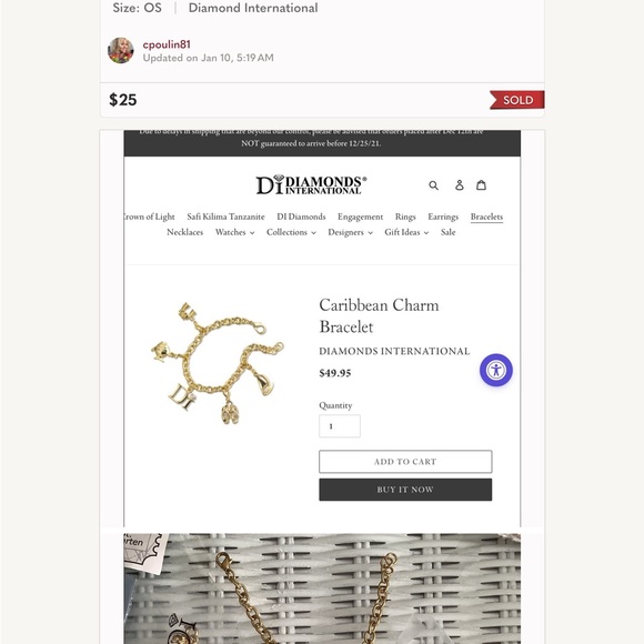 Diamond international charm bracelet includes 3 charms total - Picture 3 of 3